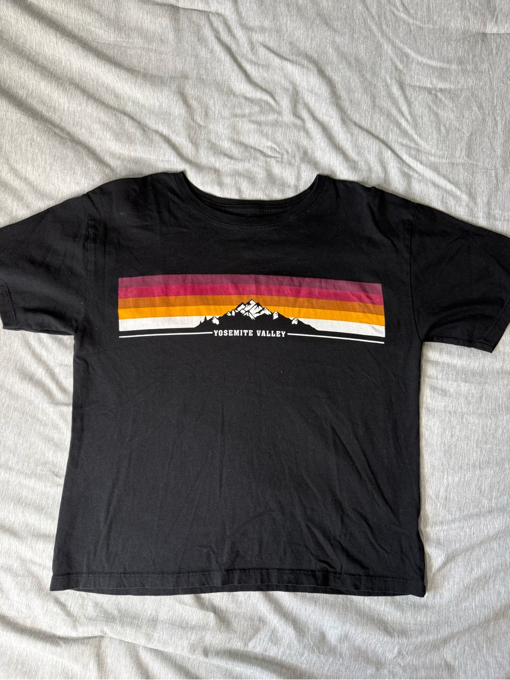 Yosemite Valley women’s  Black Graphic Tee with Sunset Stripes